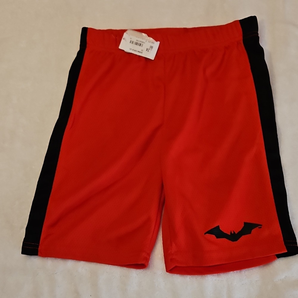Batman Boys Athletic Shorts Red Black Size 8 100% Polyester‎ Elastic Waist